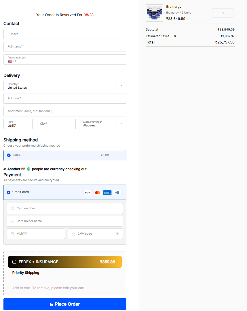 Brainergy order page